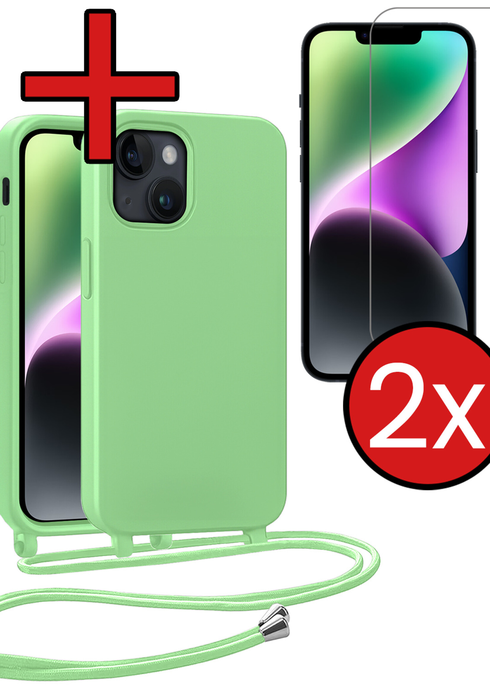 BTH BTH iPhone 13 Mini Hoesje Met Koord Met 2x Screenprotector - Groen