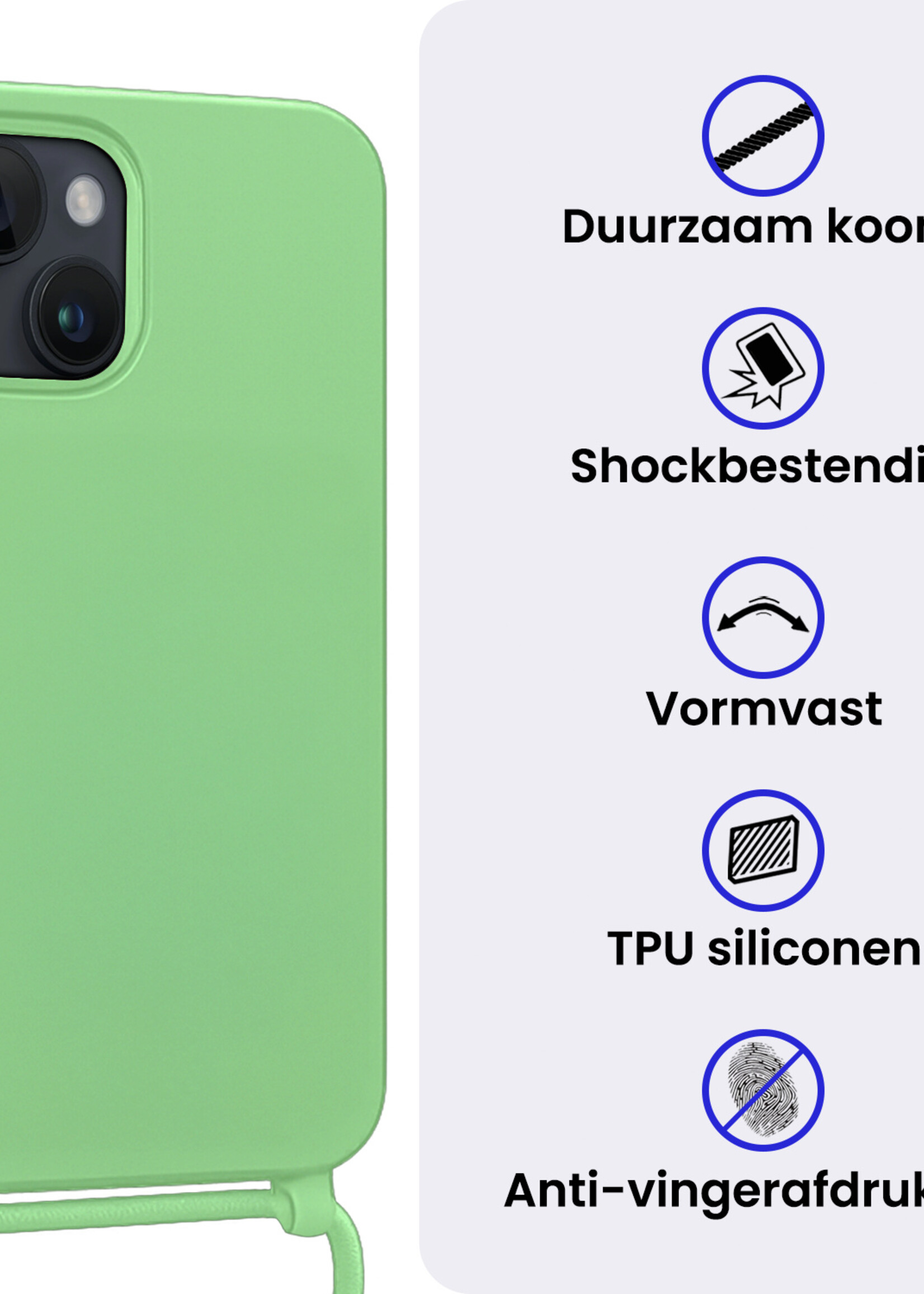 BTH BTH iPhone 13 Mini Hoesje Met Koord Met 2x Screenprotector - Groen
