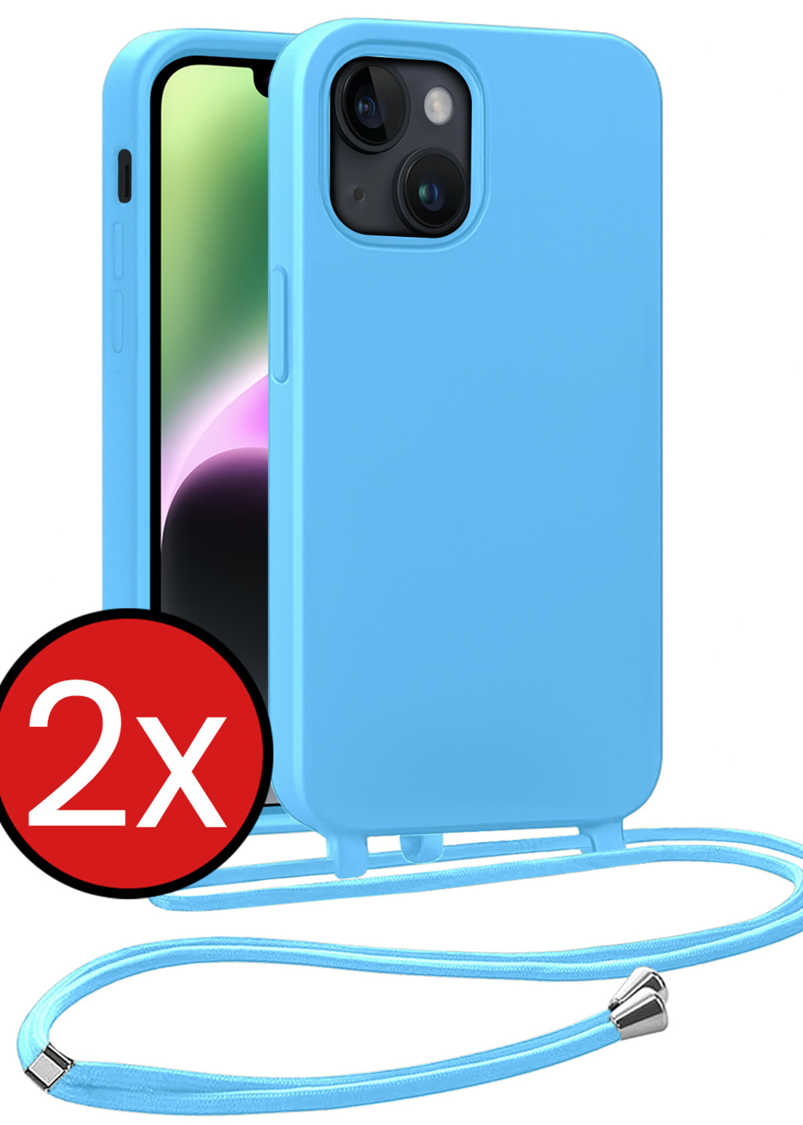 BTH BTH iPhone 13 Mini Hoesje Met Koord - Lichtblauw - 2 PACK