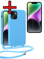 BTH BTH iPhone 13 Mini Hoesje Met Koord Met Screenprotector - Lichtblauw