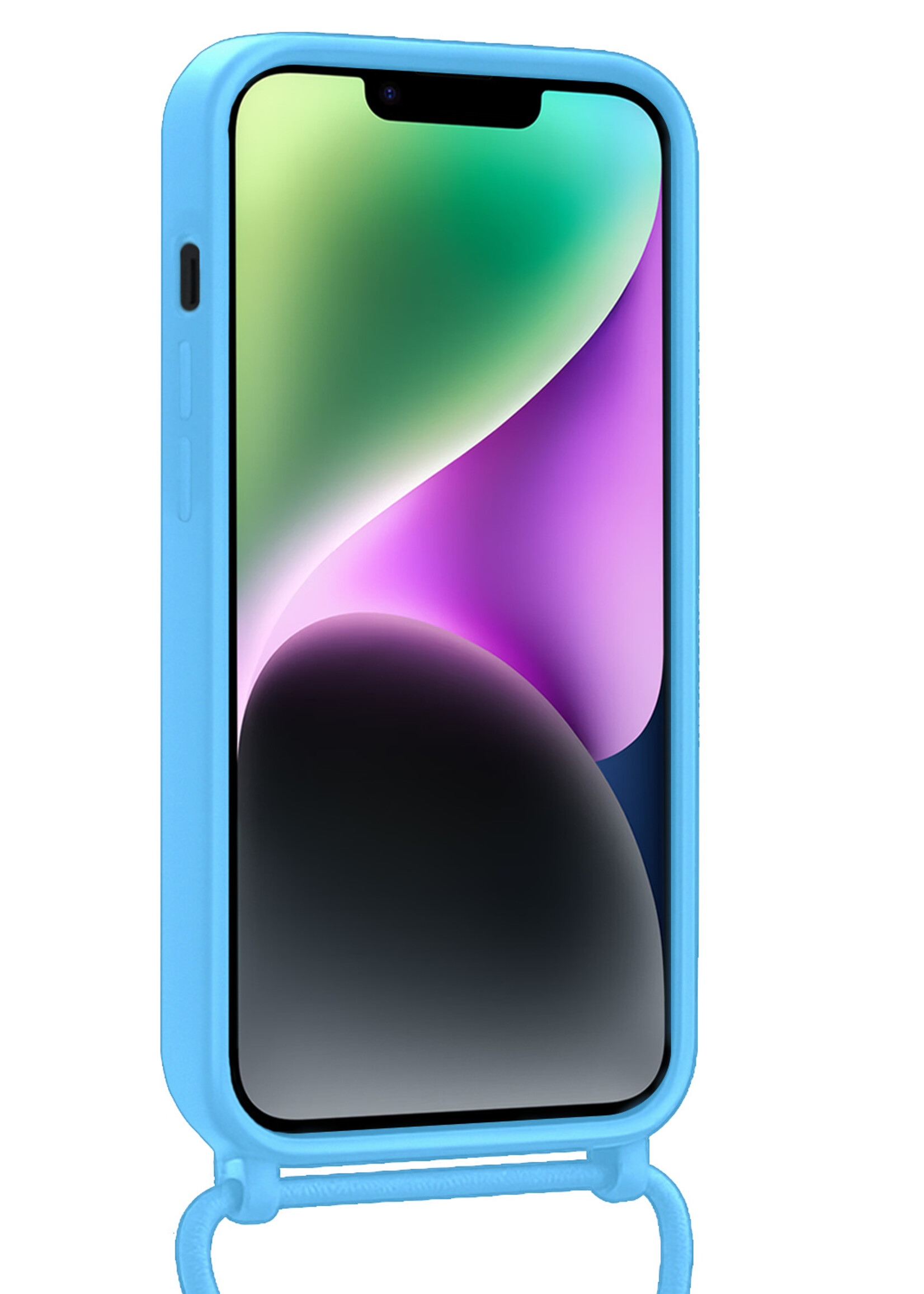 BTH BTH iPhone 13 Mini Hoesje Met Koord Met 2x Screenprotector - Lichtblauw