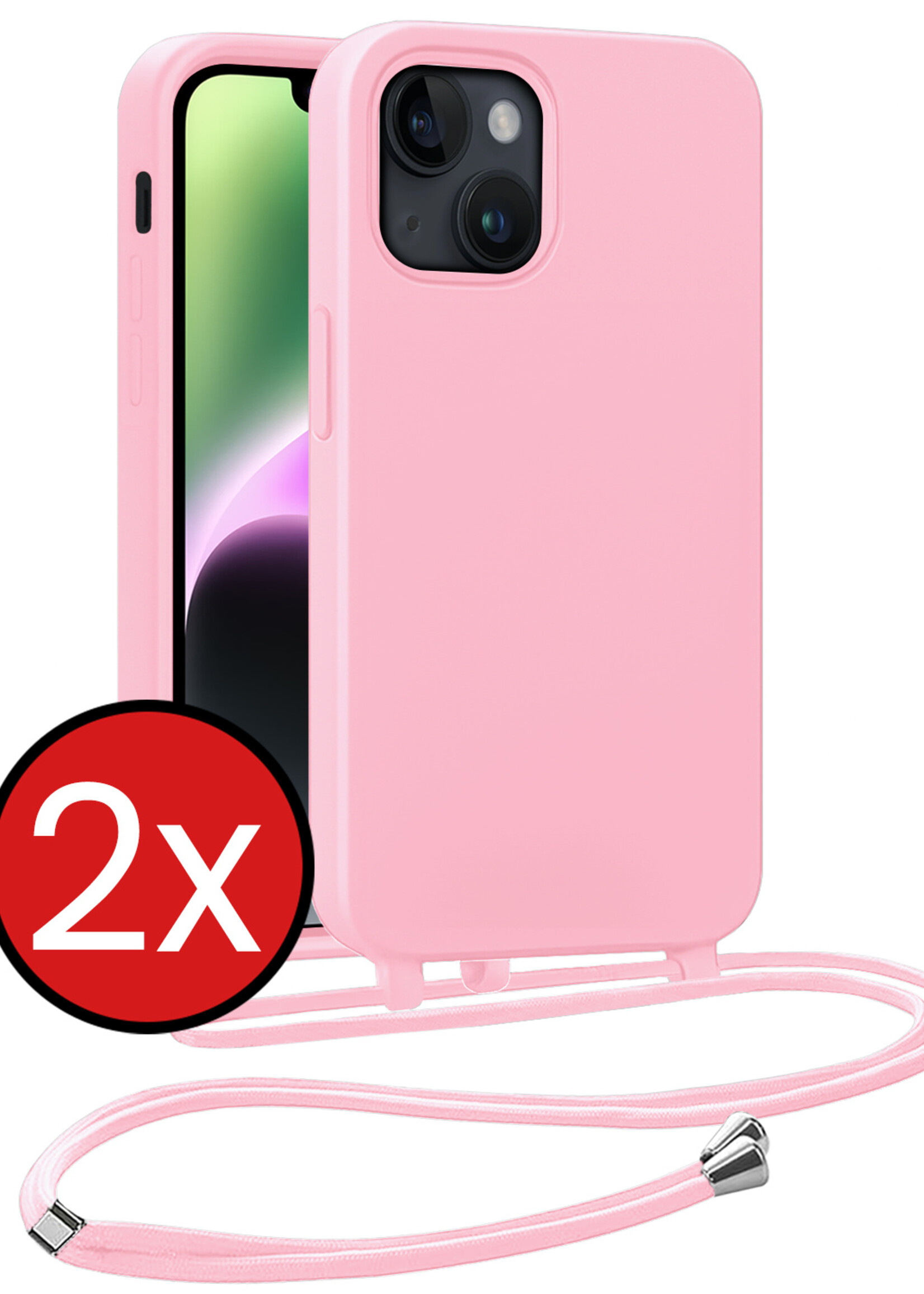 BTH BTH iPhone 13 Mini Hoesje Met Koord - Lichtroze - 2 PACK