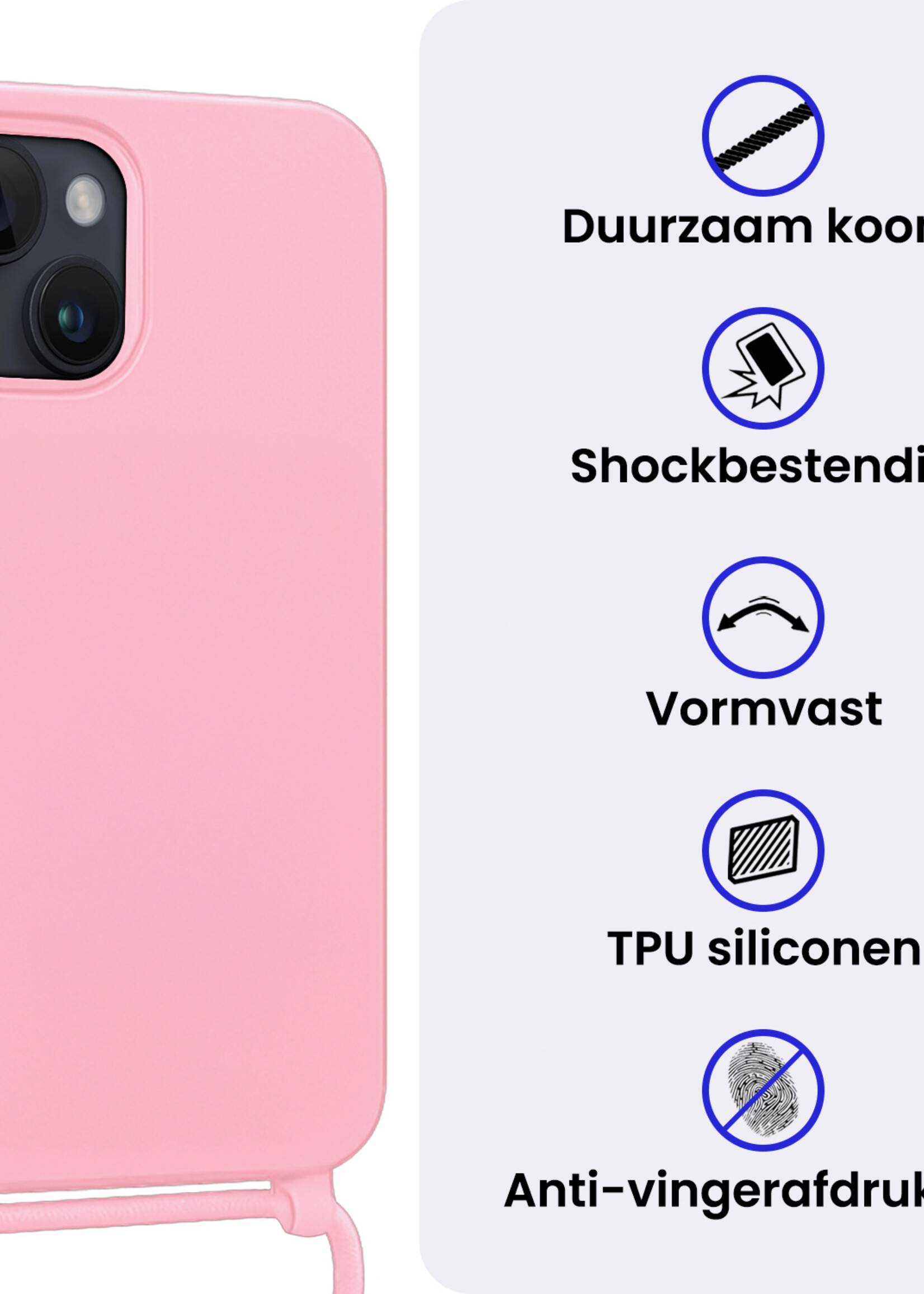 BTH BTH iPhone 13 Mini Hoesje Met Koord - Lichtroze - 2 PACK