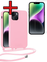 BTH BTH iPhone 13 Mini Hoesje Met Koord Met Screenprotector - Lichtroze