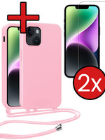 BTH BTH iPhone 13 Mini Hoesje Met Koord Met 2x Screenprotector - Lichtroze