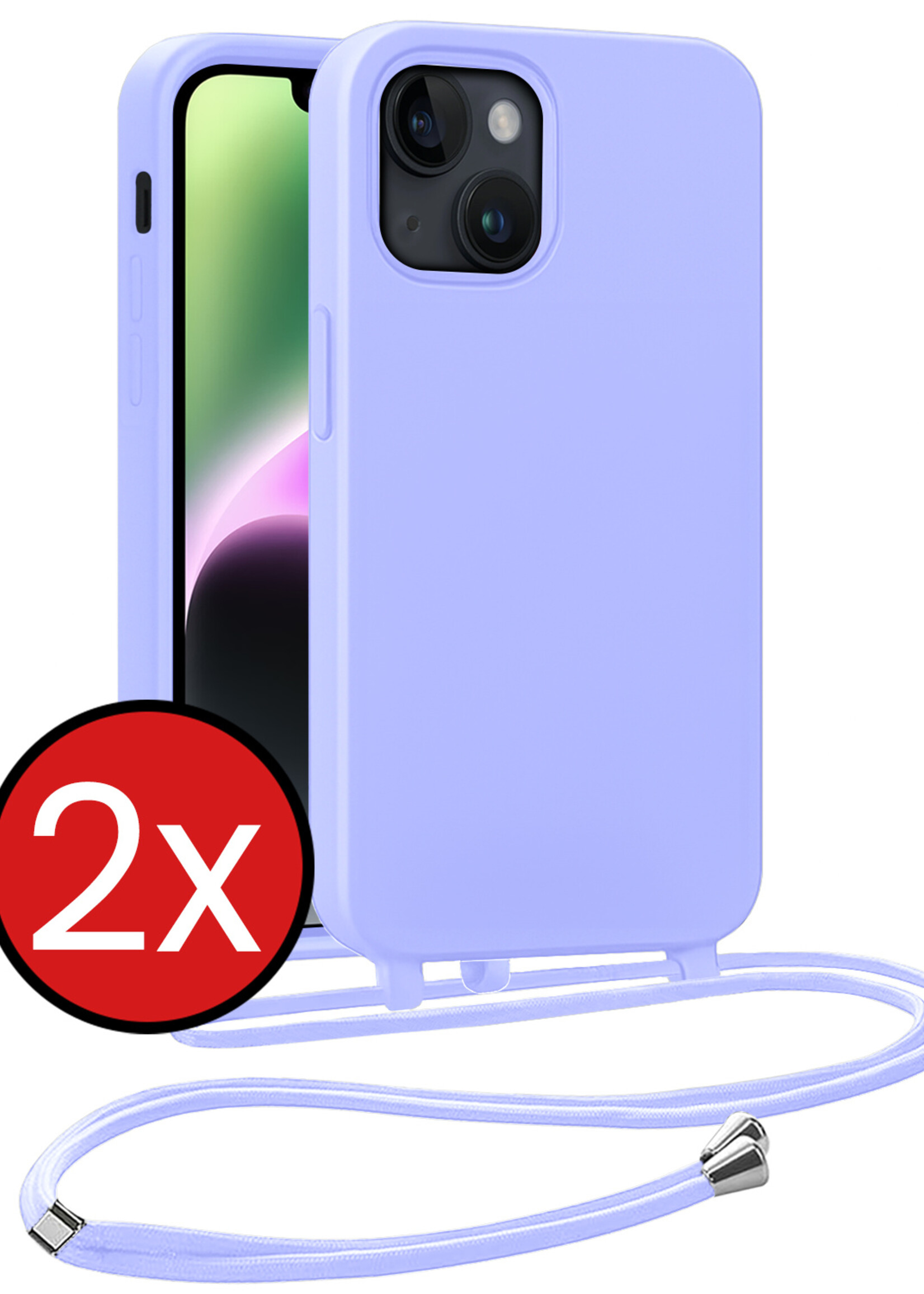 BTH BTH iPhone 13 Mini Hoesje Met Koord - Lila - 2 PACK