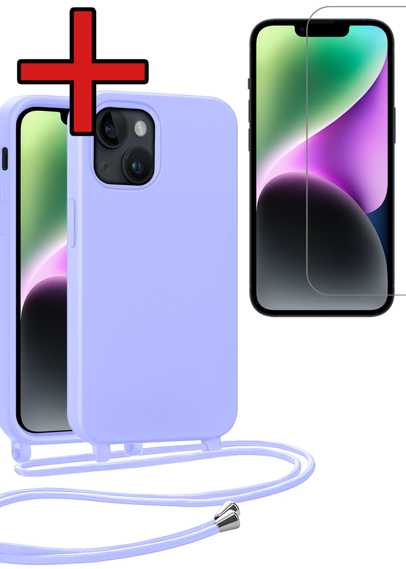 BTH BTH iPhone 13 Mini Hoesje Met Koord Met Screenprotector - Lila