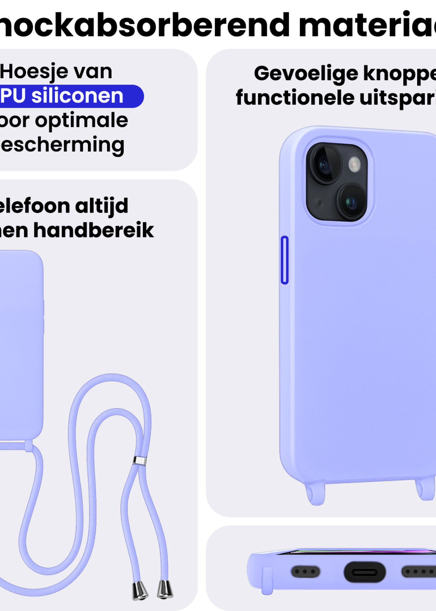 BTH BTH iPhone 13 Mini Hoesje Met Koord Met Screenprotector - Lila