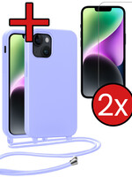 BTH BTH iPhone 13 Mini Hoesje Met Koord Met 2x Screenprotector - Lila