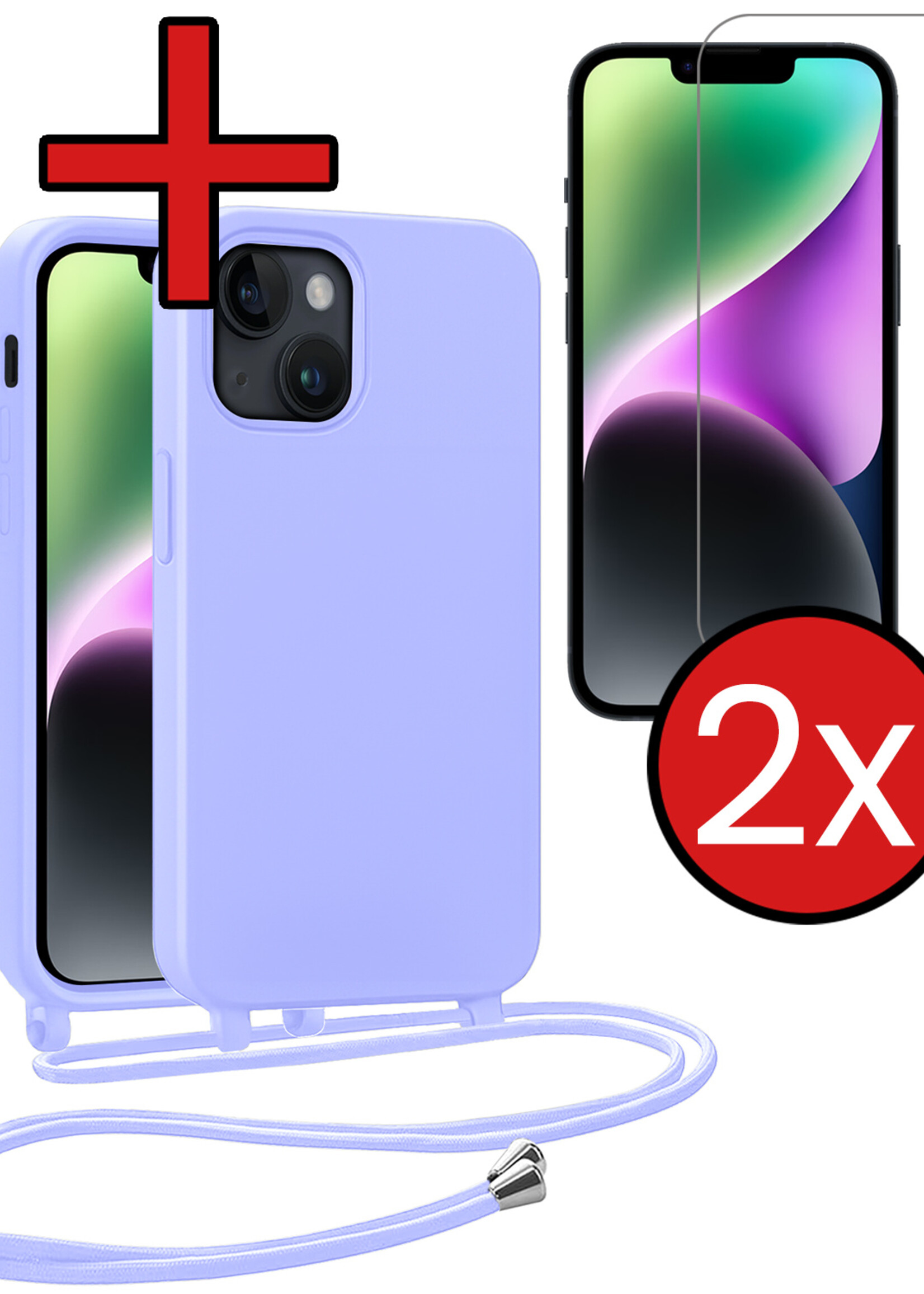 BTH BTH iPhone 13 Mini Hoesje Met Koord Met 2x Screenprotector - Lila