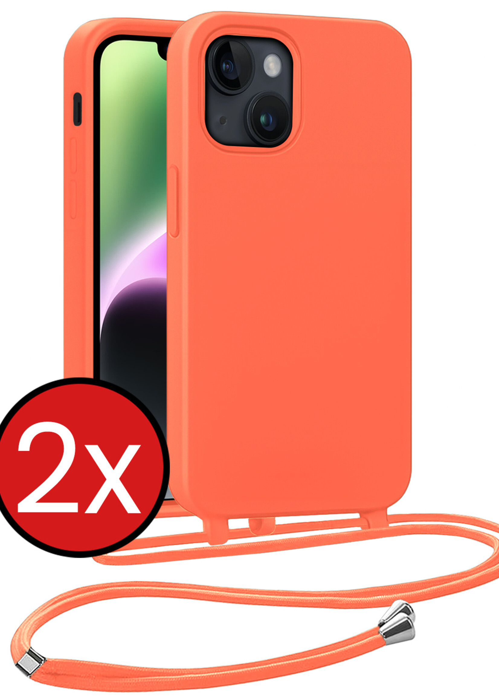 BTH BTH iPhone 13 Mini Hoesje Met Koord - Papaya - 2 PACK