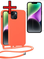 BTH BTH iPhone 13 Mini Hoesje Met Koord Met Screenprotector - Papaya