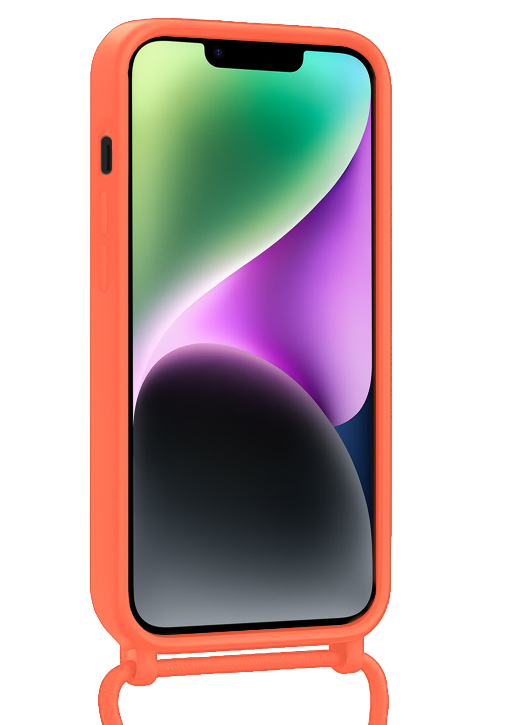 BTH BTH iPhone 13 Mini Hoesje Met Koord Met Screenprotector - Papaya