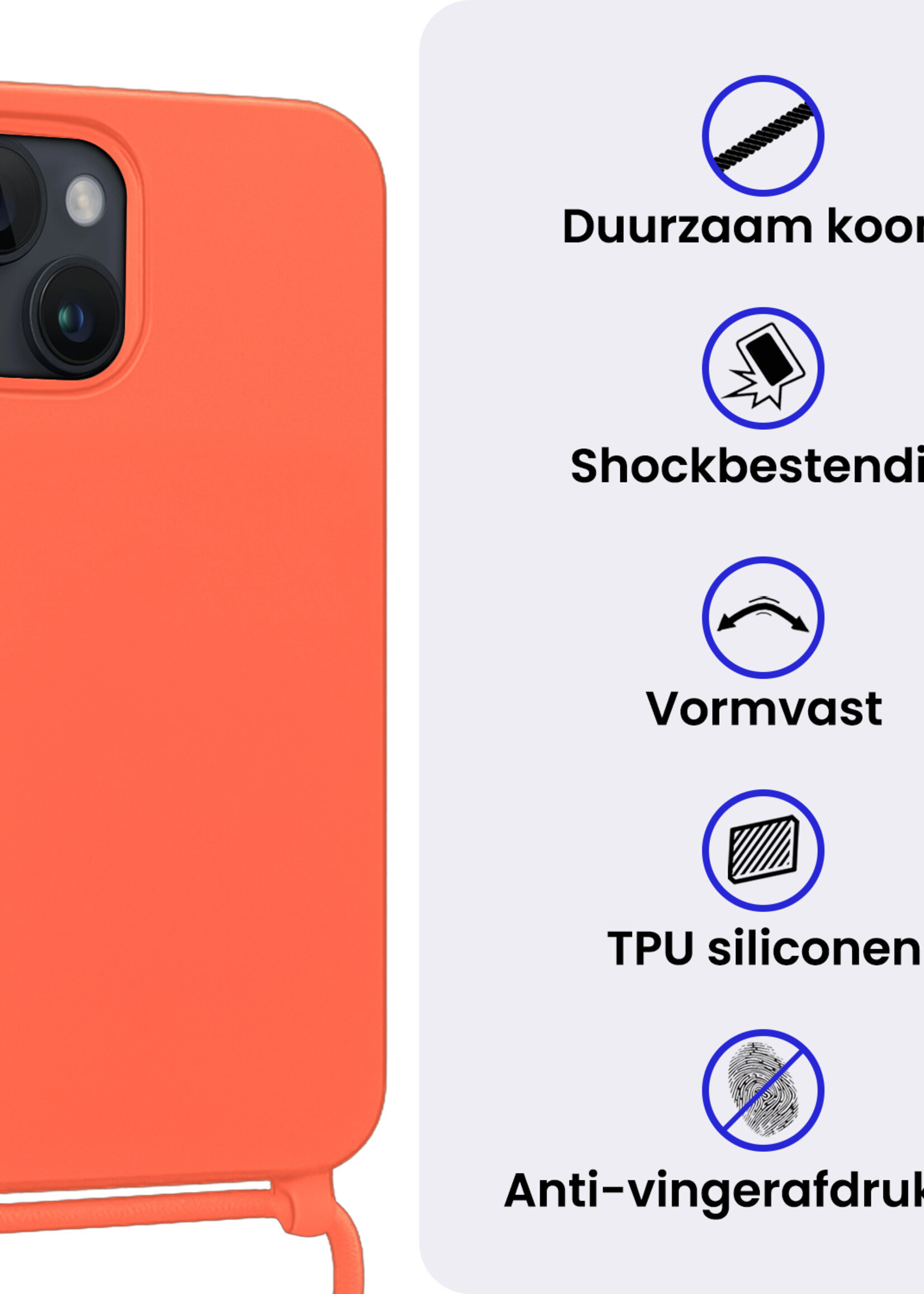 BTH BTH iPhone 13 Mini Hoesje Met Koord Met 2x Screenprotector - Papaya