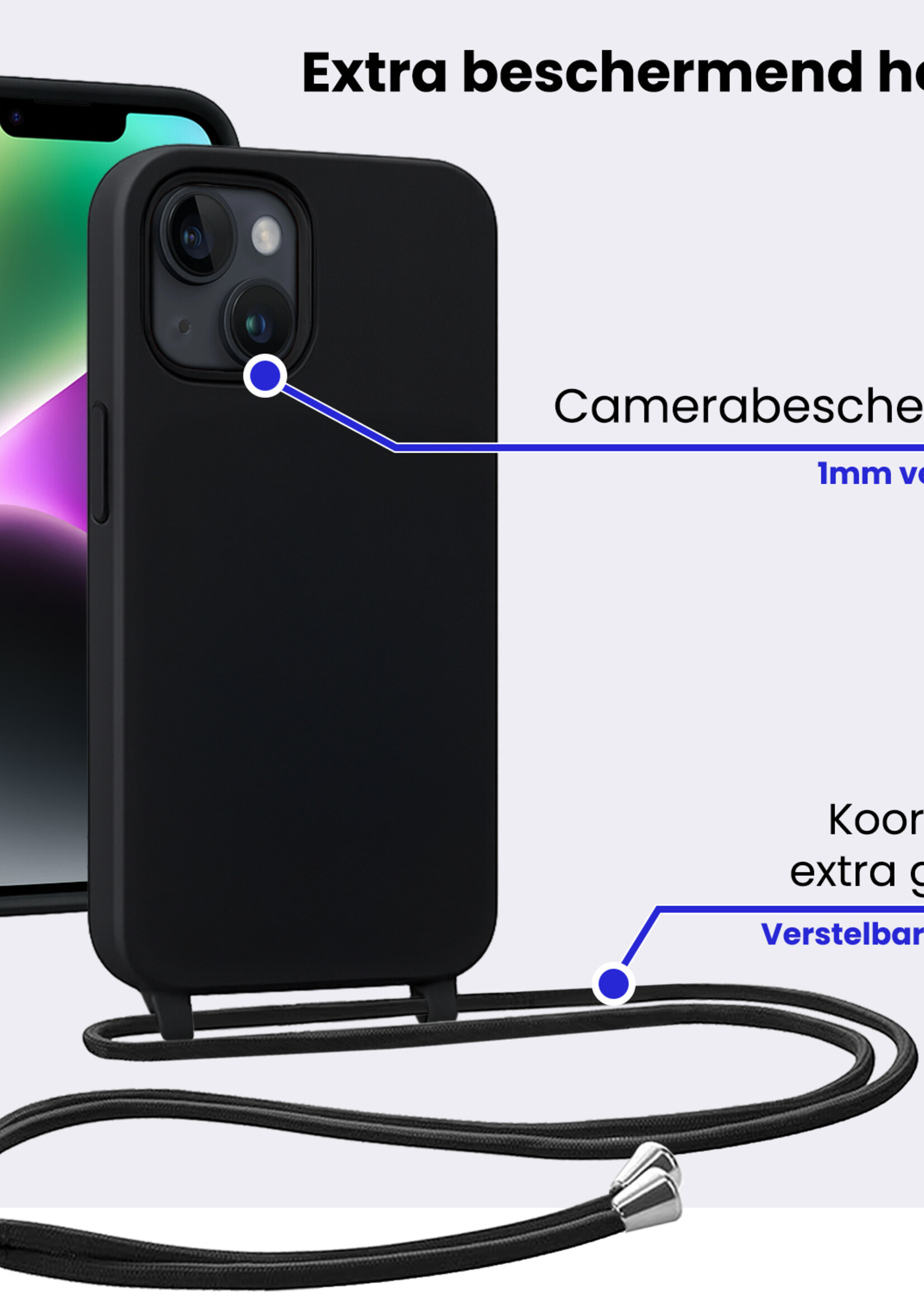 BTH BTH iPhone 13 Mini Hoesje Met Koord - Zwart - 2 PACK