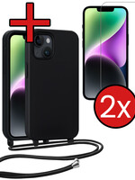 BTH BTH iPhone 13 Mini Hoesje Met Koord Met 2x Screenprotector - Zwart