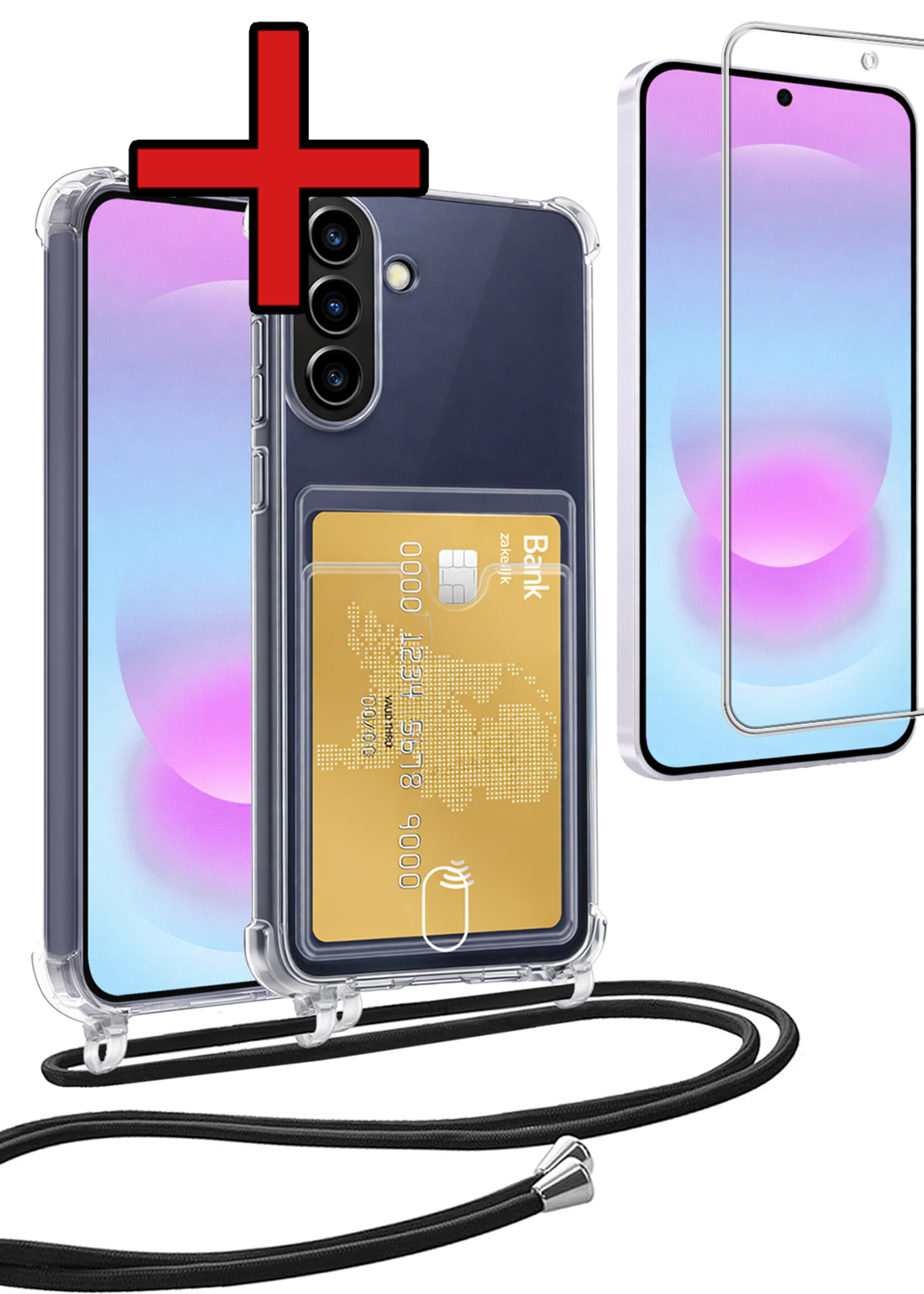 BTH BTH Samsung Galaxy A37 Hoesje Pashouder met Koord Met Screenprotector