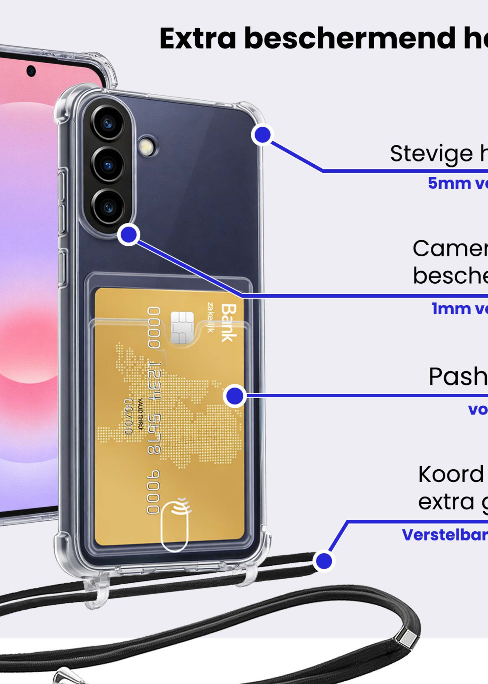 BTH BTH Samsung Galaxy A37 Hoesje Pashouder met Koord Met Screenprotector