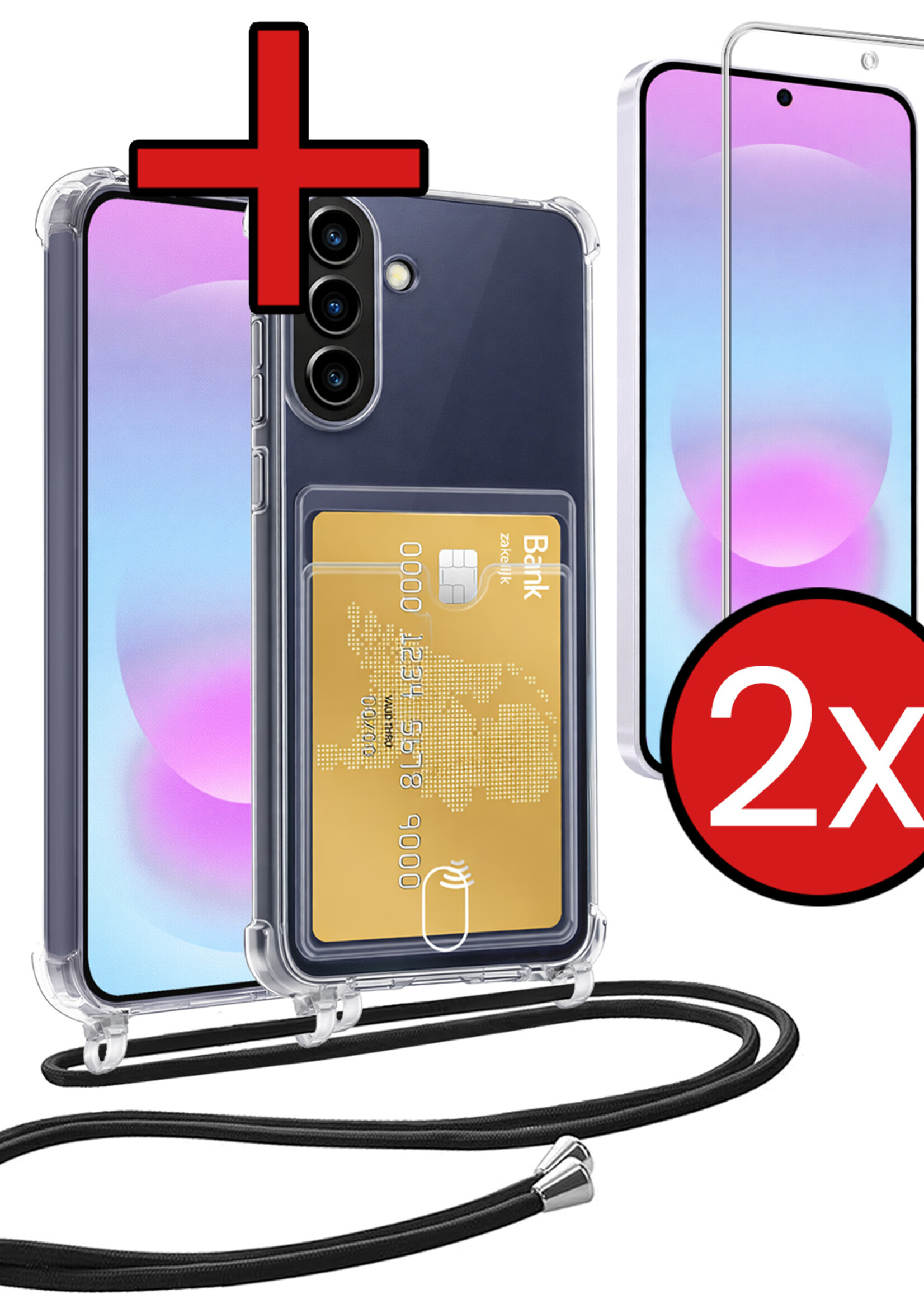 BTH BTH Samsung Galaxy A37 Hoesje Pashouder met Koord Met 2x Screenprotector