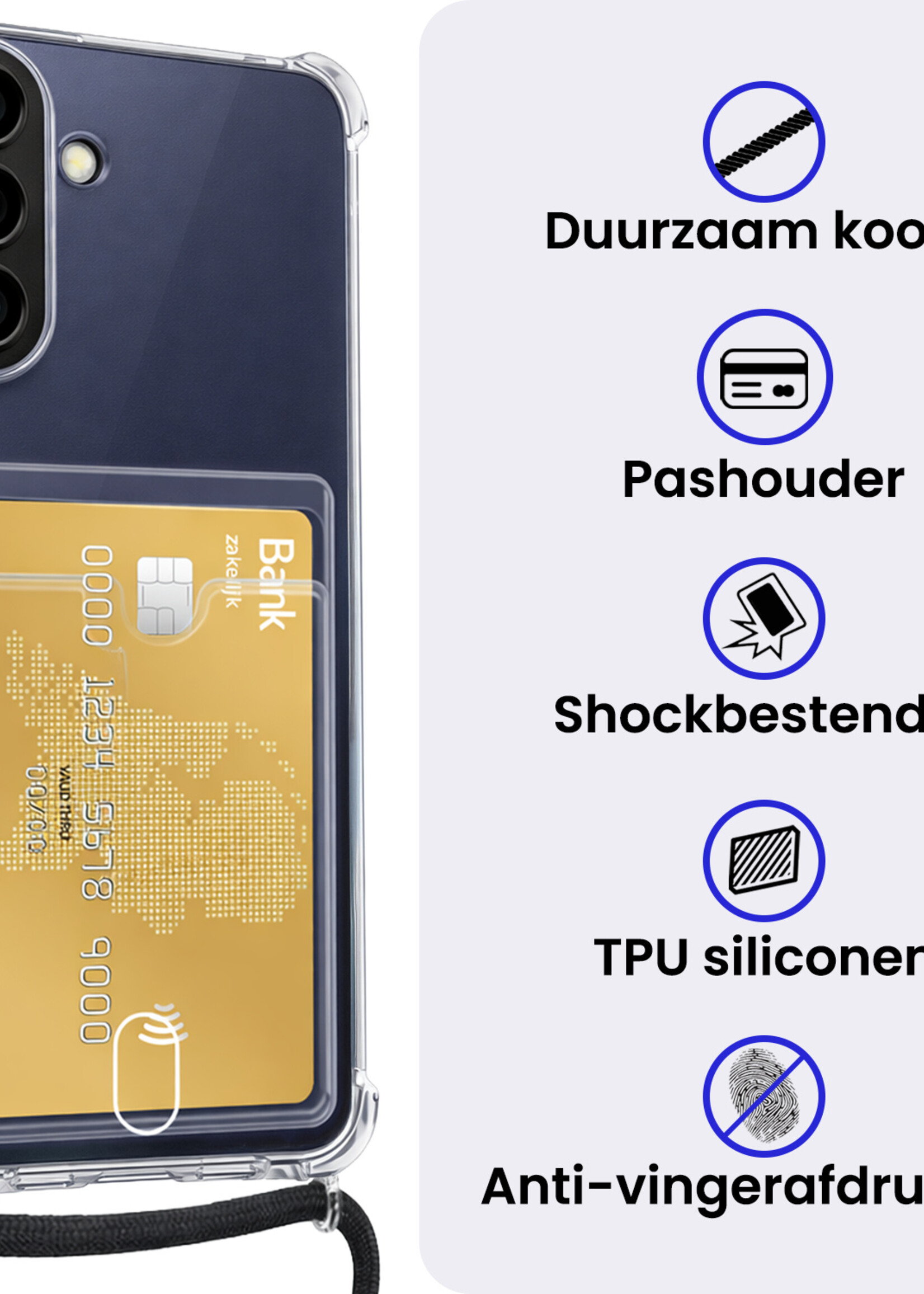 BTH BTH Samsung Galaxy A37 Hoesje Pashouder met Koord Met 2x Screenprotector