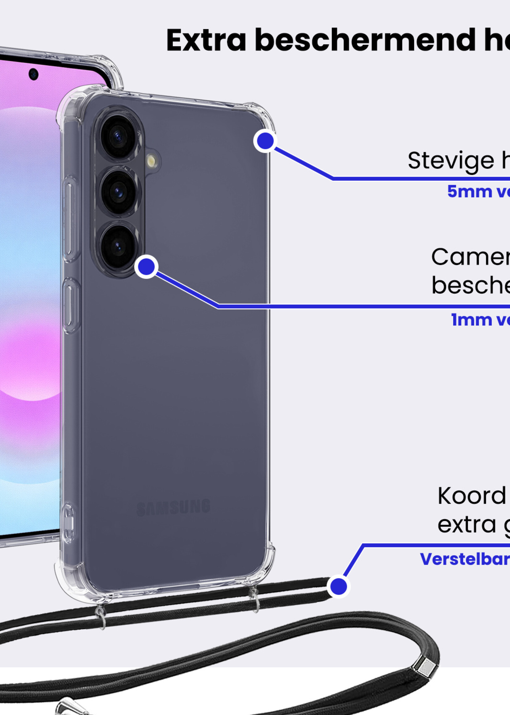 BTH BTH Samsung Galaxy A37 Hoesje Transparant Shockproof Met Zwart Koord