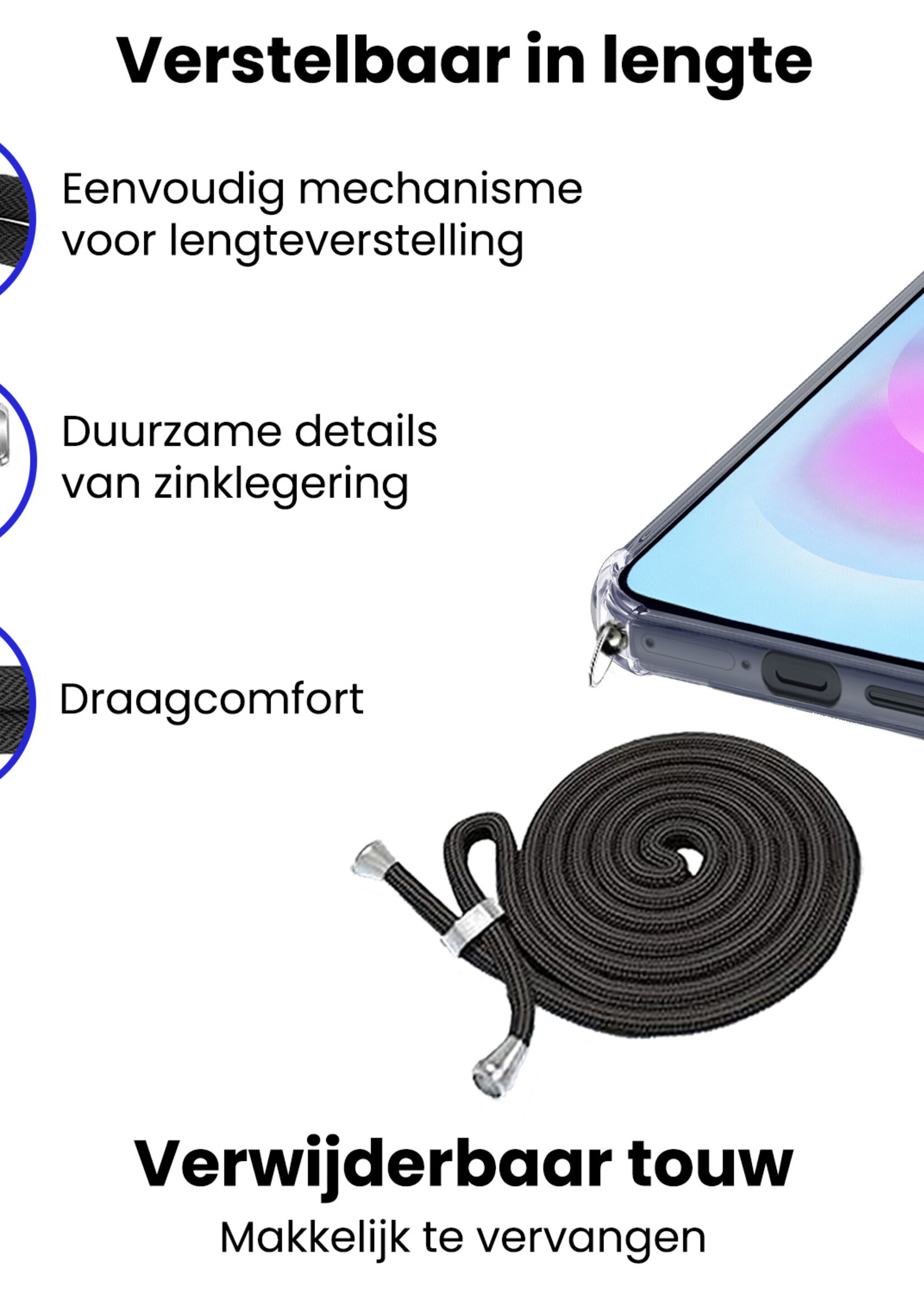 BTH BTH Samsung Galaxy A37 Hoesje Transparant Shockproof Met Zwart Koord