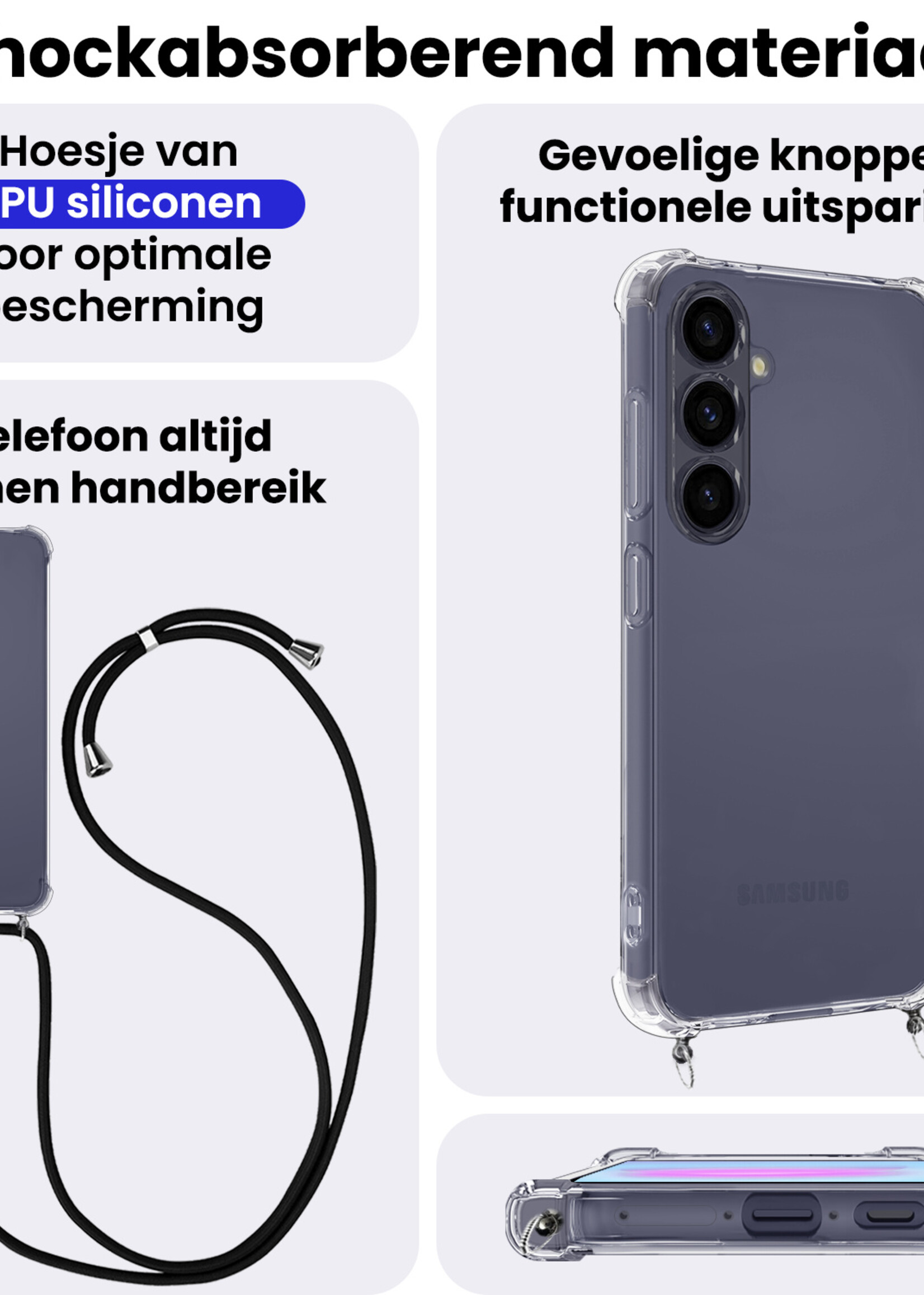 BTH BTH Samsung Galaxy A37 Hoesje Transparant Shockproof Met Zwart Koord