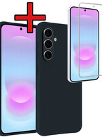 BTH BTH Samsung Galaxy A37 Hoesje Siliconen Met Screenprotector - Donkerblauw