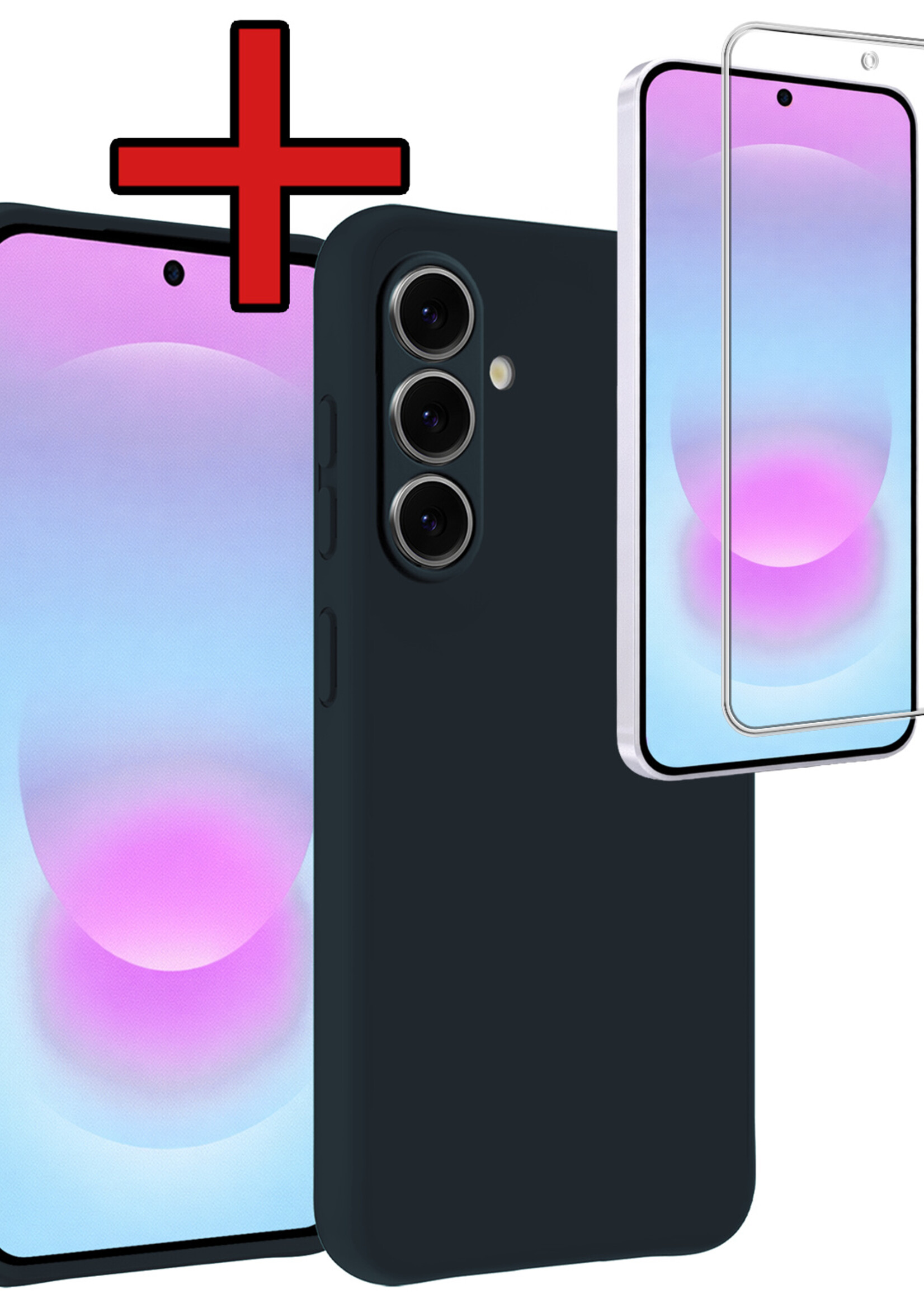 BTH BTH Samsung Galaxy A37 Hoesje Siliconen Met Screenprotector - Donkerblauw