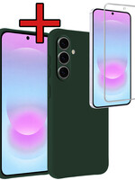 BTH BTH Samsung Galaxy A37 Hoesje Siliconen Met Screenprotector - Donkergroen