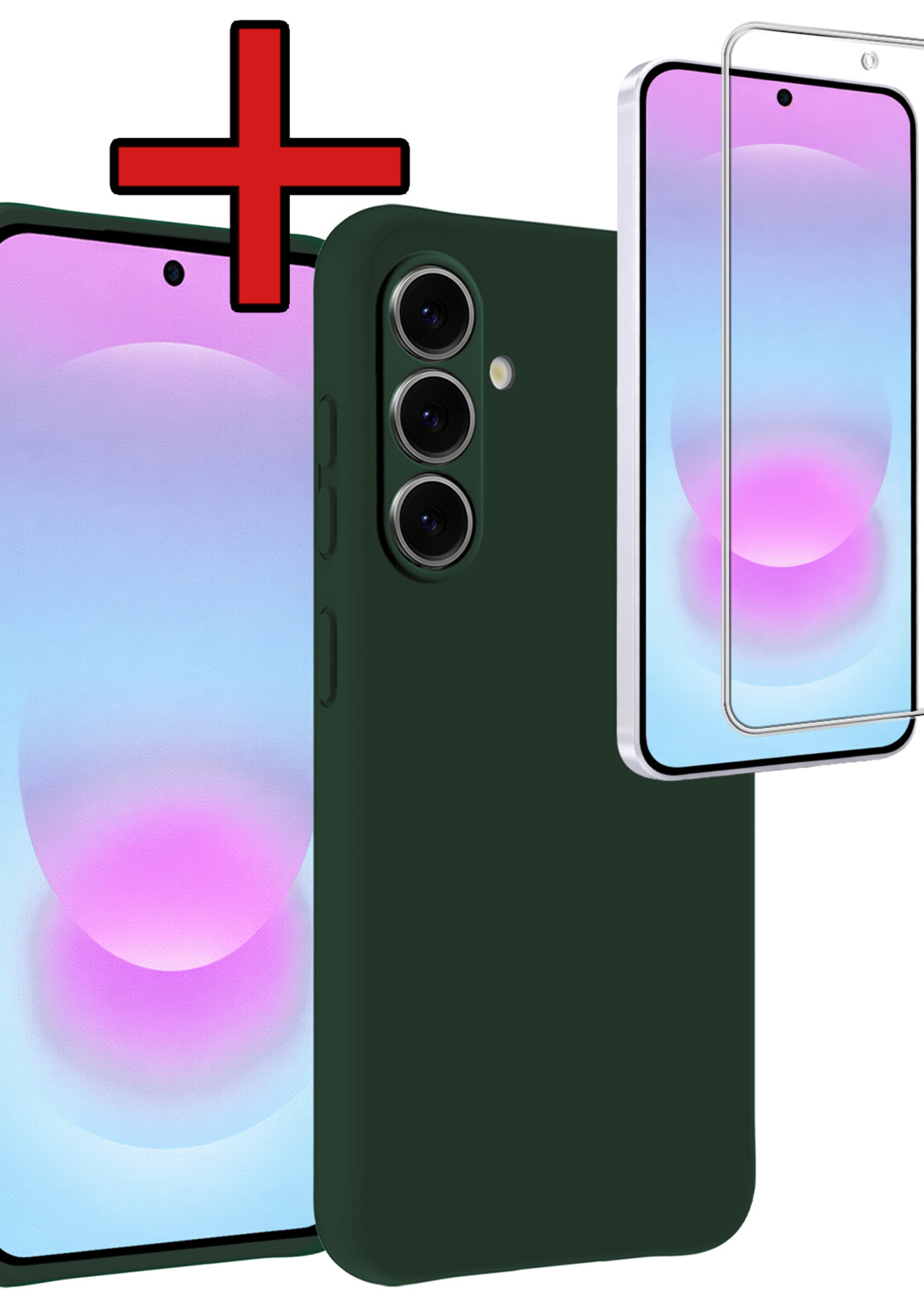 BTH BTH Samsung Galaxy A37 Hoesje Siliconen Met Screenprotector - Donkergroen