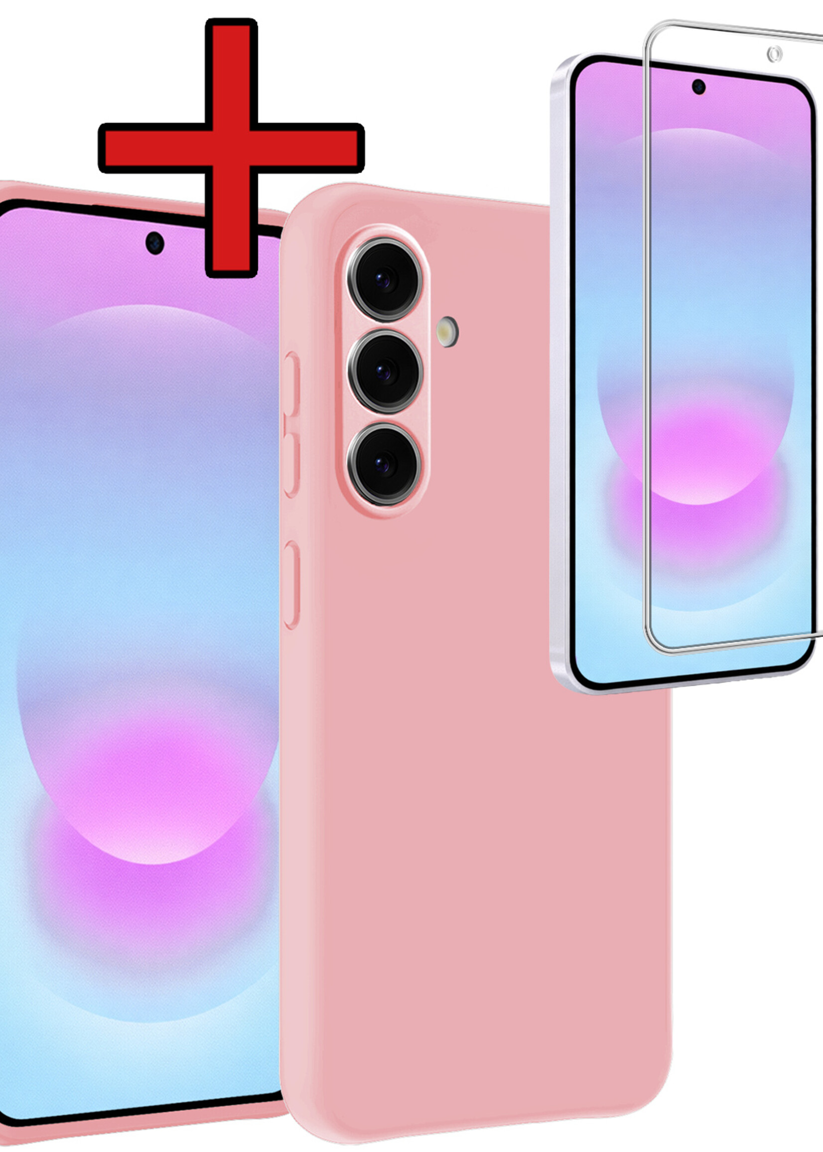 BTH BTH Samsung Galaxy A37 Hoesje Siliconen Met Screenprotector - Lichtroze