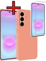 BTH BTH Samsung Galaxy A37 Hoesje Siliconen Met Screenprotector - Perzik