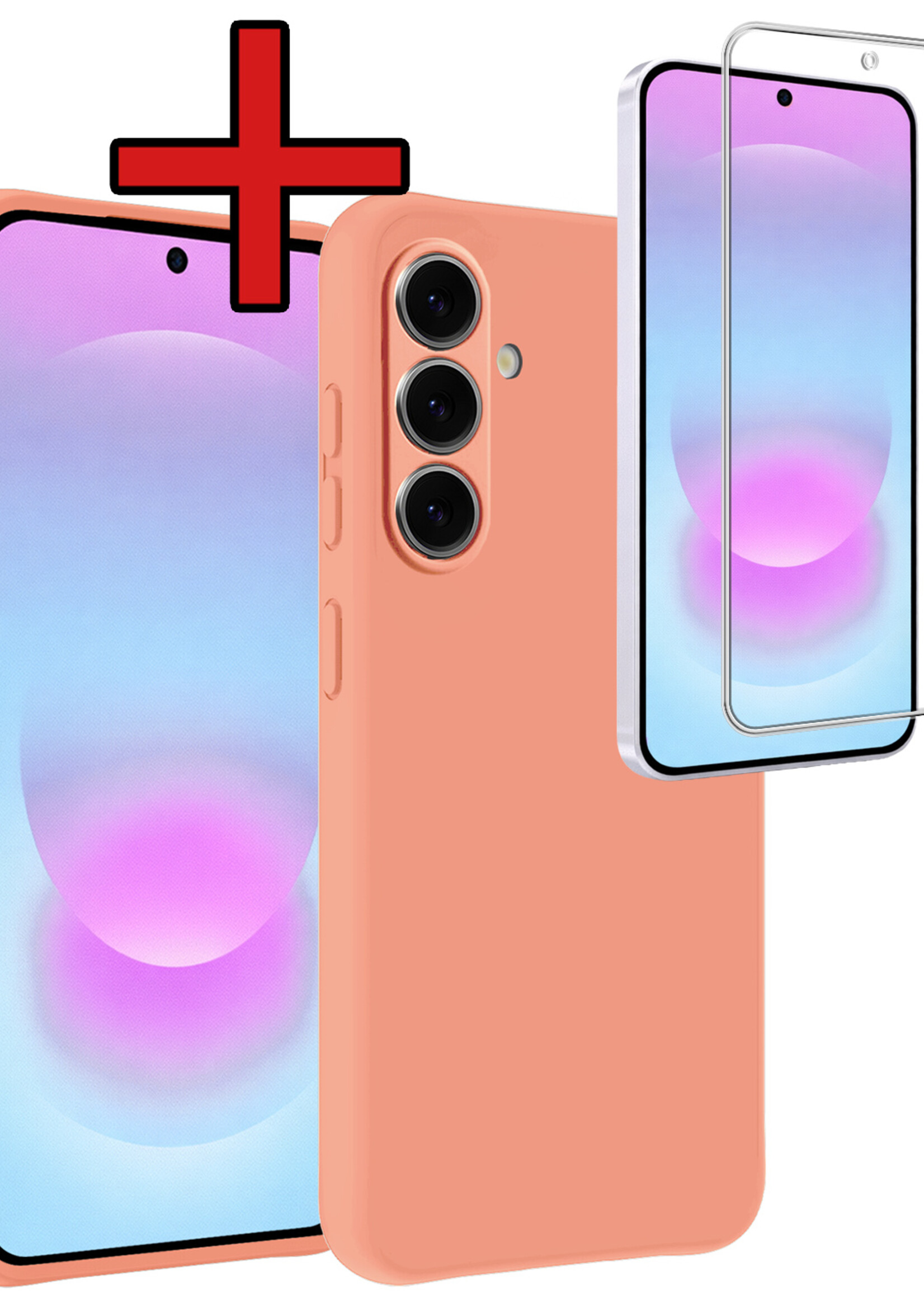 BTH BTH Samsung Galaxy A37 Hoesje Siliconen Met Screenprotector - Perzik