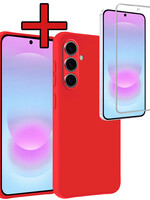 BTH BTH Samsung Galaxy A37 Hoesje Siliconen Met Screenprotector - Rood