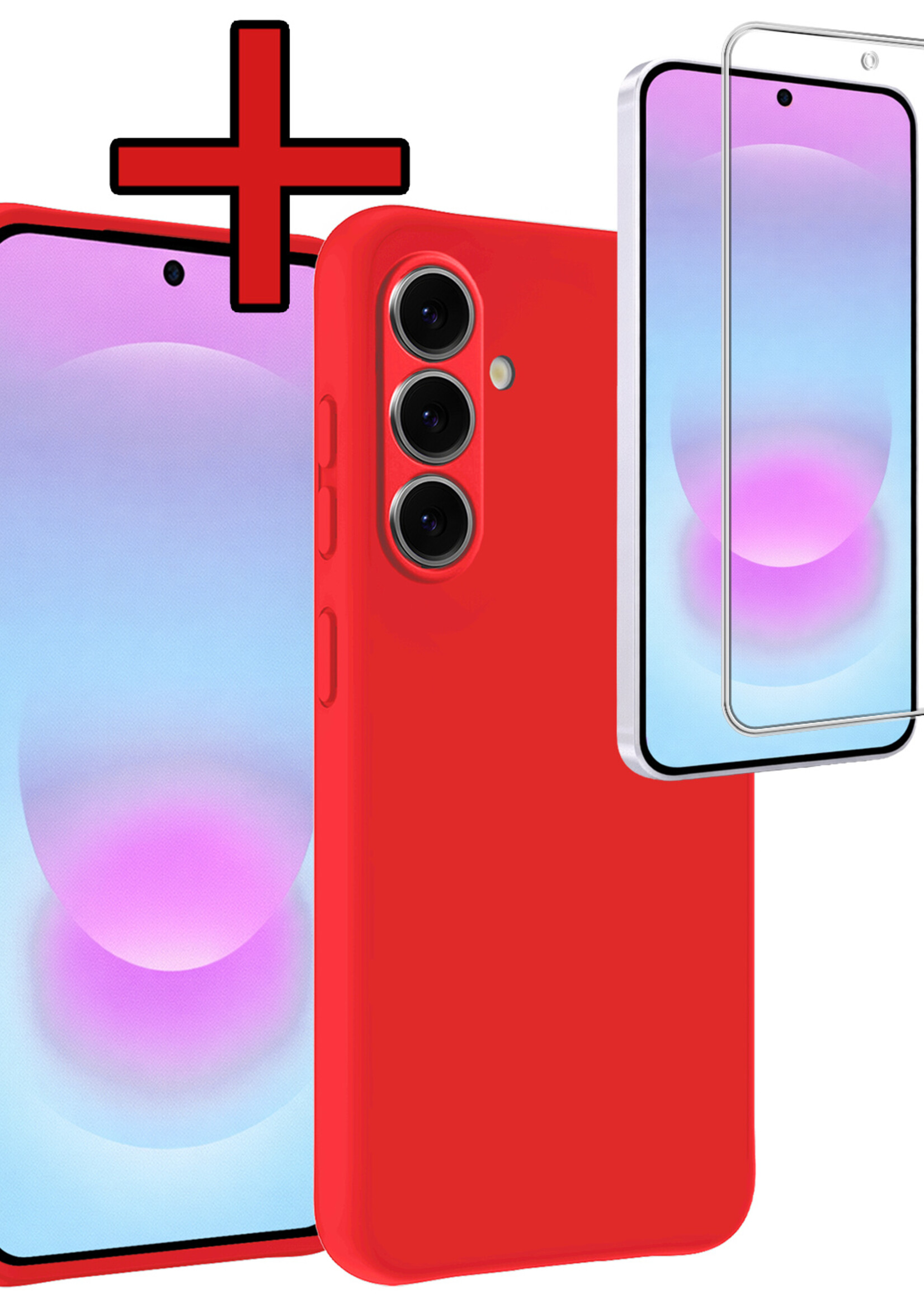 BTH BTH Samsung Galaxy A37 Hoesje Siliconen Met Screenprotector - Rood