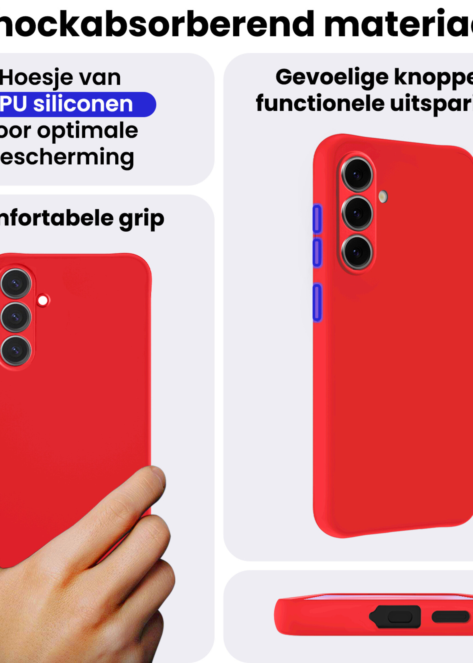 BTH BTH Samsung Galaxy A37 Hoesje Siliconen Met Screenprotector - Rood