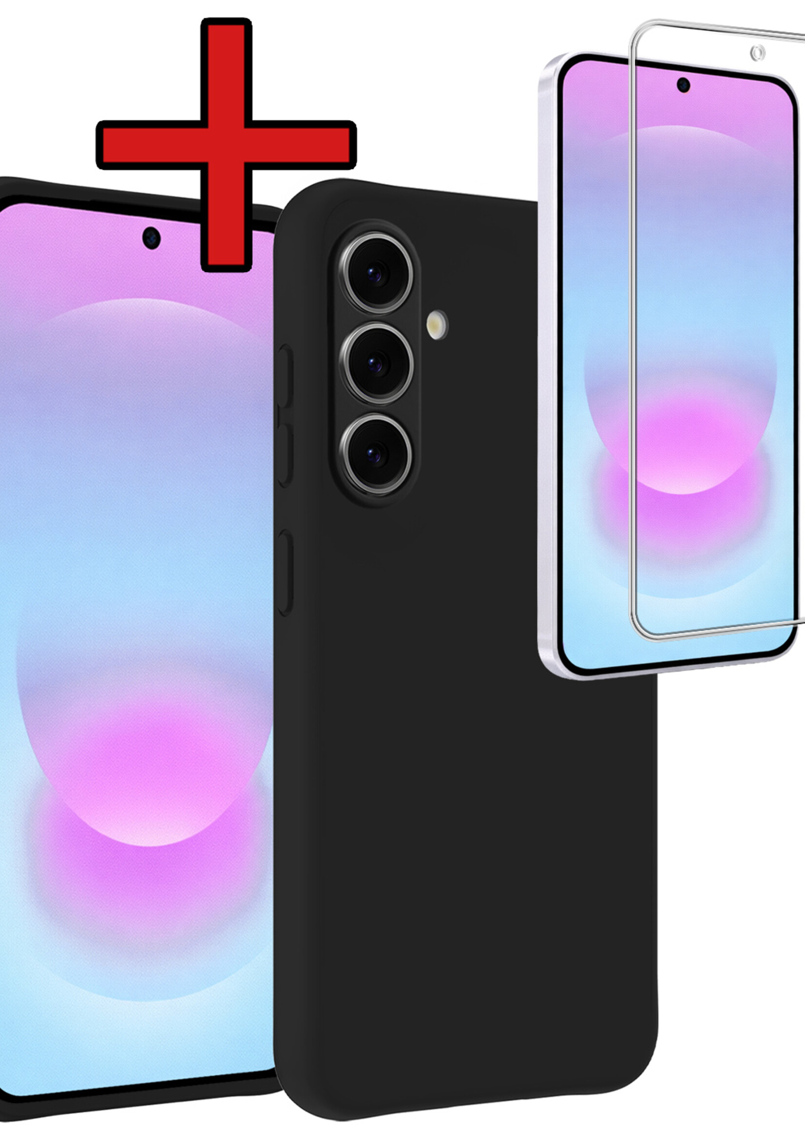 BTH BTH Samsung Galaxy A37 Hoesje Siliconen Met Screenprotector - Zwart