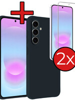 BTH BTH Samsung Galaxy A37 Hoesje Siliconen Met 2x Screenprotector - Donkerblauw