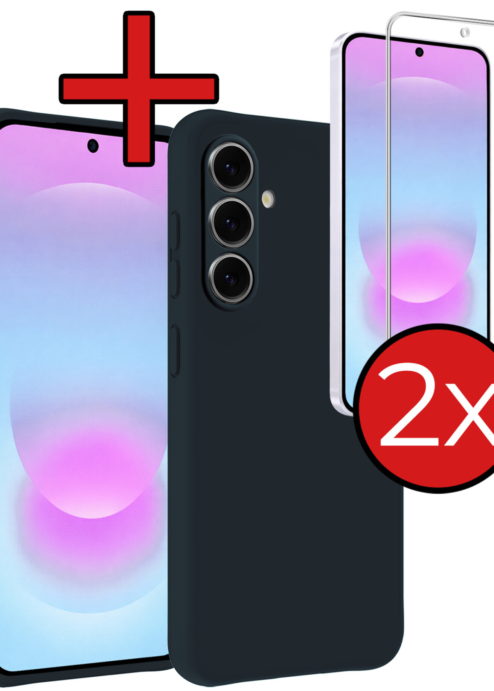 BTH BTH Samsung Galaxy A37 Hoesje Siliconen Met 2x Screenprotector - Donkerblauw