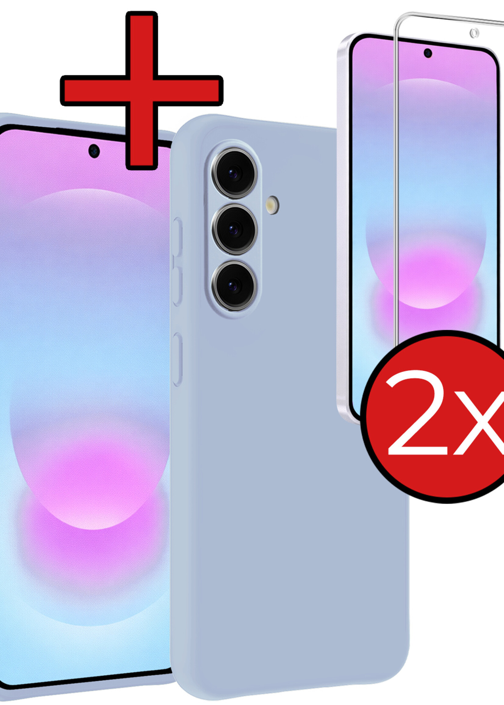 BTH BTH Samsung Galaxy A37 Hoesje Siliconen Met 2x Screenprotector - Lichtblauw