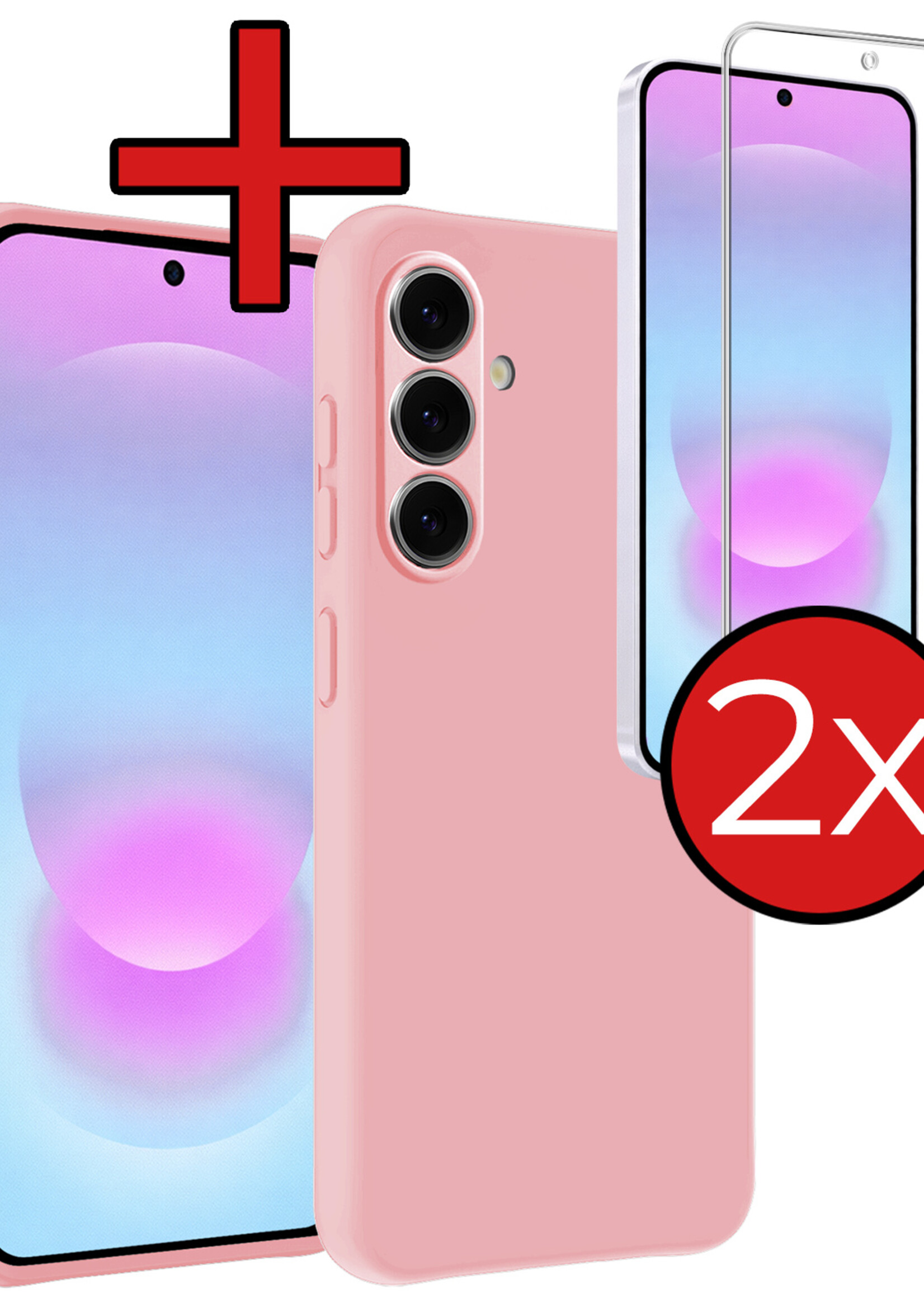 BTH BTH Samsung Galaxy A37 Hoesje Siliconen Met 2x Screenprotector - Lichtroze