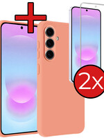 BTH BTH Samsung Galaxy A37 Hoesje Siliconen Met 2x Screenprotector - Perzik