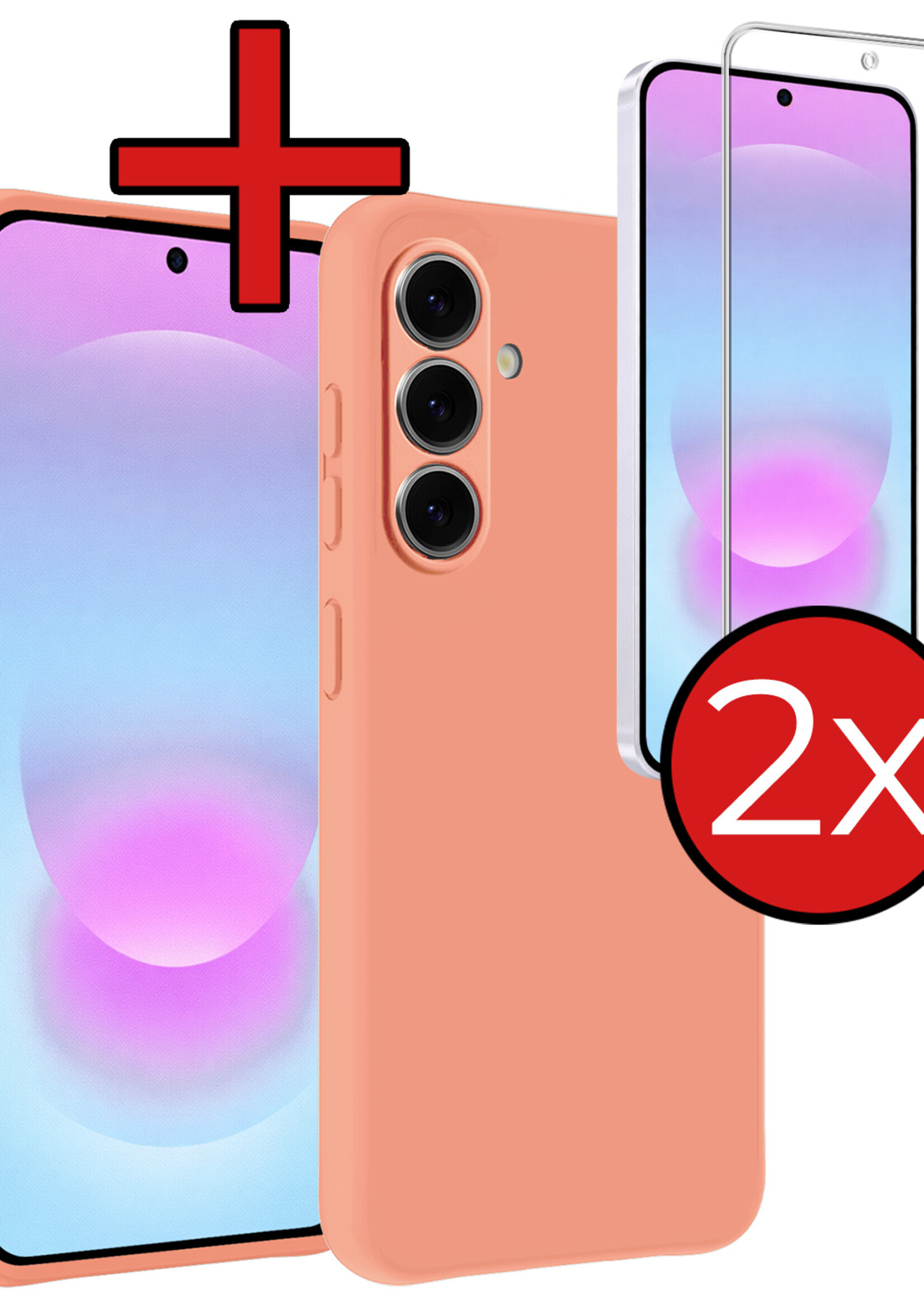 BTH BTH Samsung Galaxy A37 Hoesje Siliconen Met 2x Screenprotector - Perzik