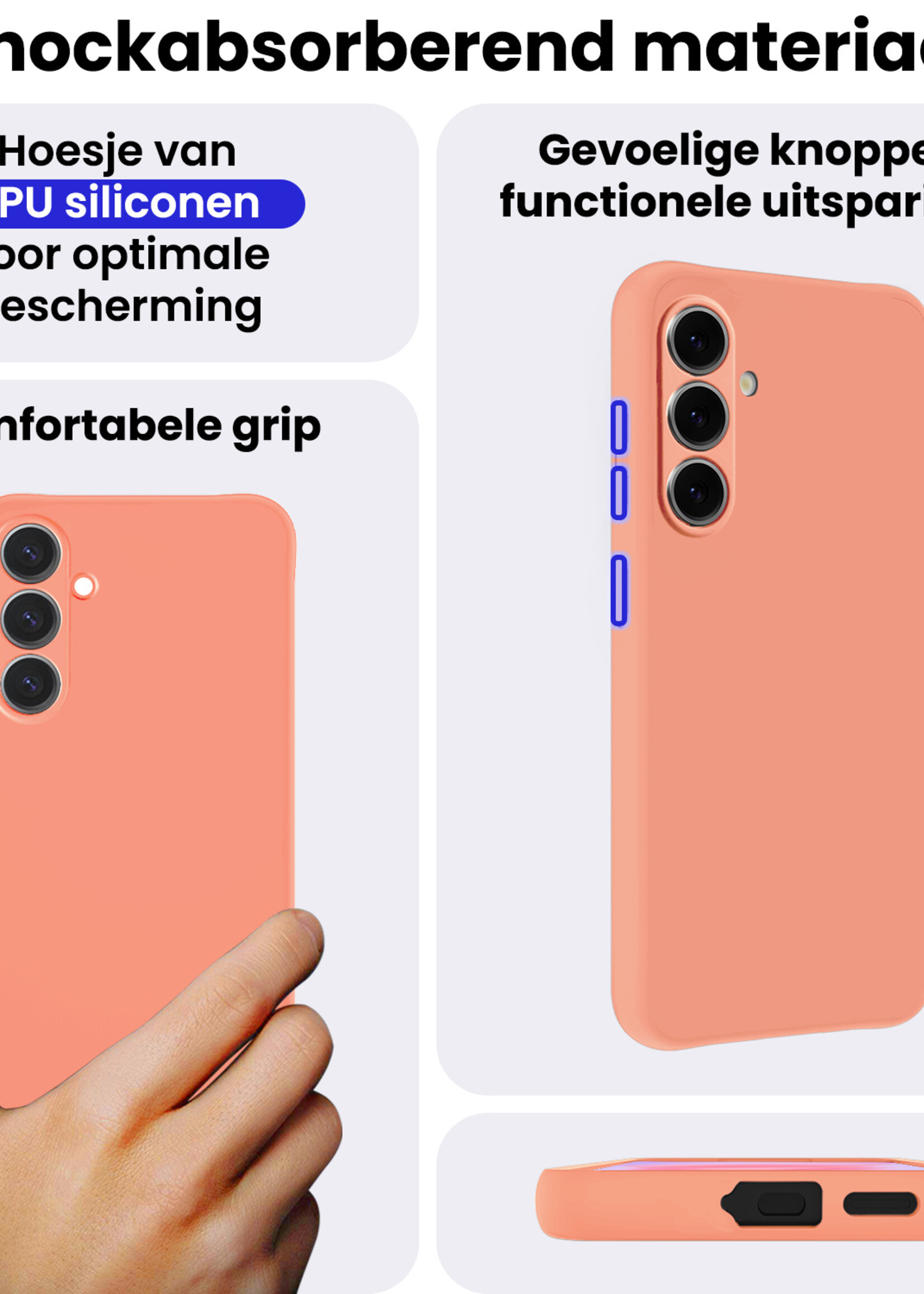 BTH BTH Samsung Galaxy A37 Hoesje Siliconen Met 2x Screenprotector - Perzik