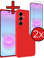 BTH BTH Samsung Galaxy A37 Hoesje Siliconen Met 2x Screenprotector - Rood
