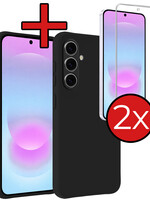 BTH BTH Samsung Galaxy A37 Hoesje Siliconen Met 2x Screenprotector - Zwart