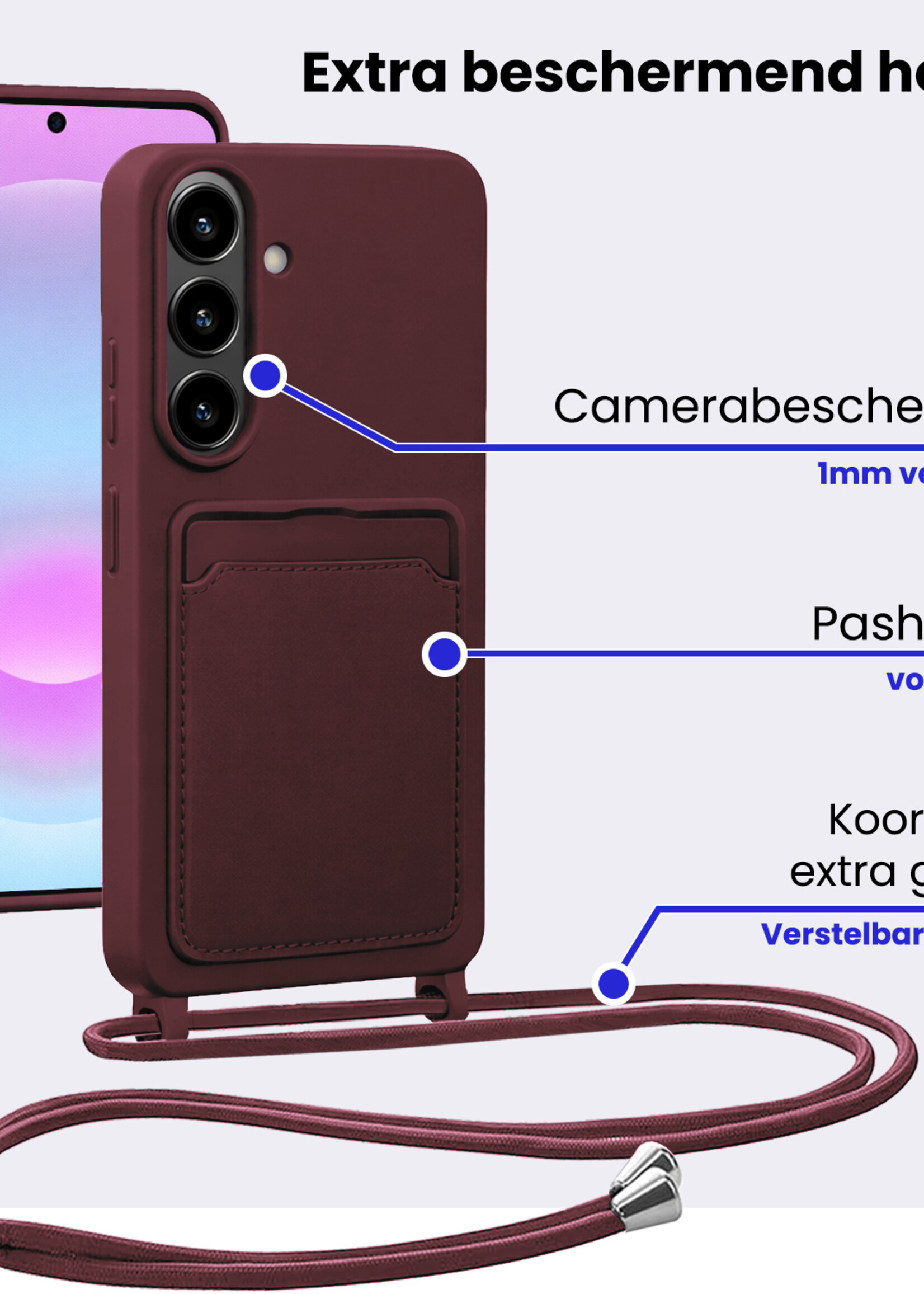 BTH BTH Samsung Galaxy A37 Hoesje Pashouder met Koord - Aubergine