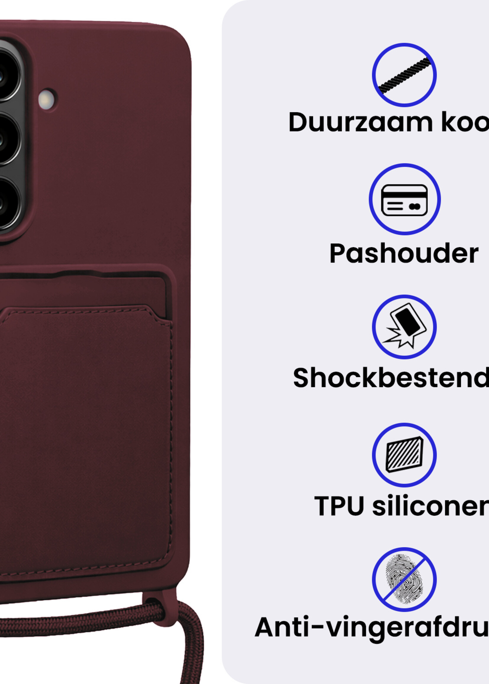 BTH BTH Samsung Galaxy A37 Hoesje Pashouder met Koord - Aubergine - 2 PACK