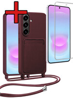 BTH BTH Samsung Galaxy A37 Hoesje Pashouder met Koord Met Screenprotector - Aubergine